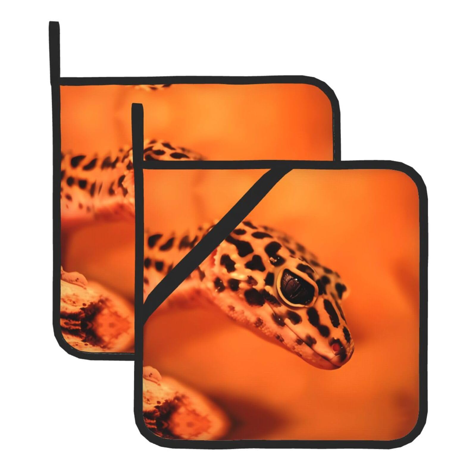 YYHHAOFA Leopard Little Gecko Prints Square Hot Pads - Durable Kitchen Covers for Heat Resistance, Waterproof Protection & Easy Cleaning - 2-Pack with Hanging Loops