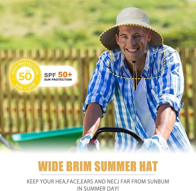 Image of Outdoor Sun Hat for Men with 50+ UPF Protection Safari Cap Wide Brim Fishing Hat with Neck Flap, for Dad