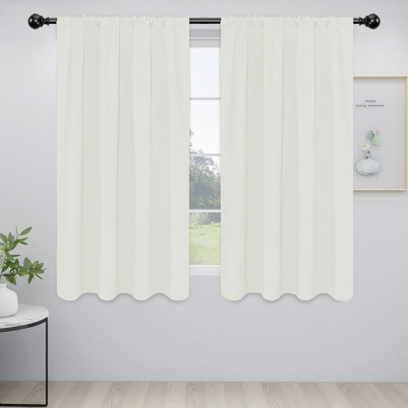 Easy-Going Rod Pocket Blackout Curtains for Bedroom, Room Darkening Window Curtains for Living Room, Thermal Insulated Noise Reduction Solid Window