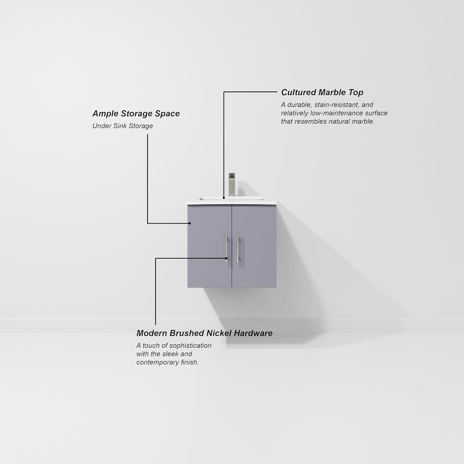 Geneva 24 in W x 22 in D Dark Grey Single Bath Vanity Cultured Marble Countertop, 18 in Mirror and Faucet Set