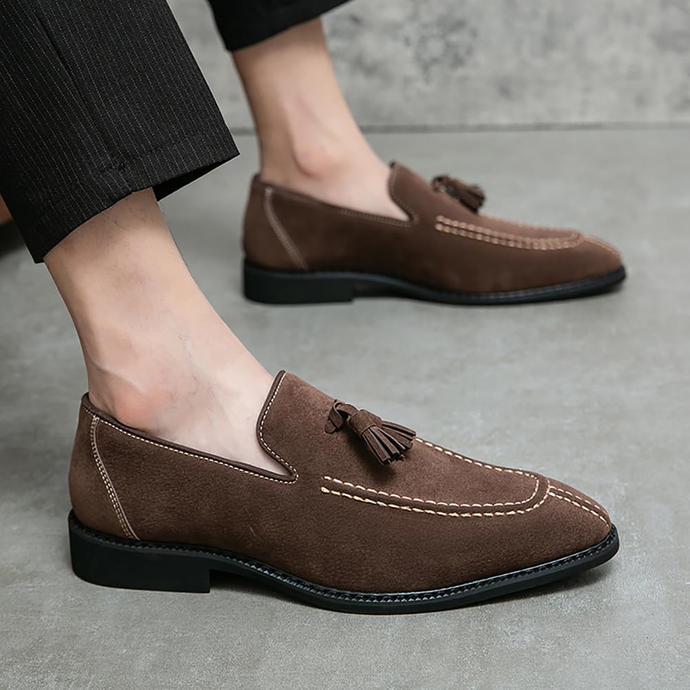 Los Hombres De Gamuza Zapatillas Mocasines Zapatos De Vestir con Borla Pisos Slip-On Prom Loafer
