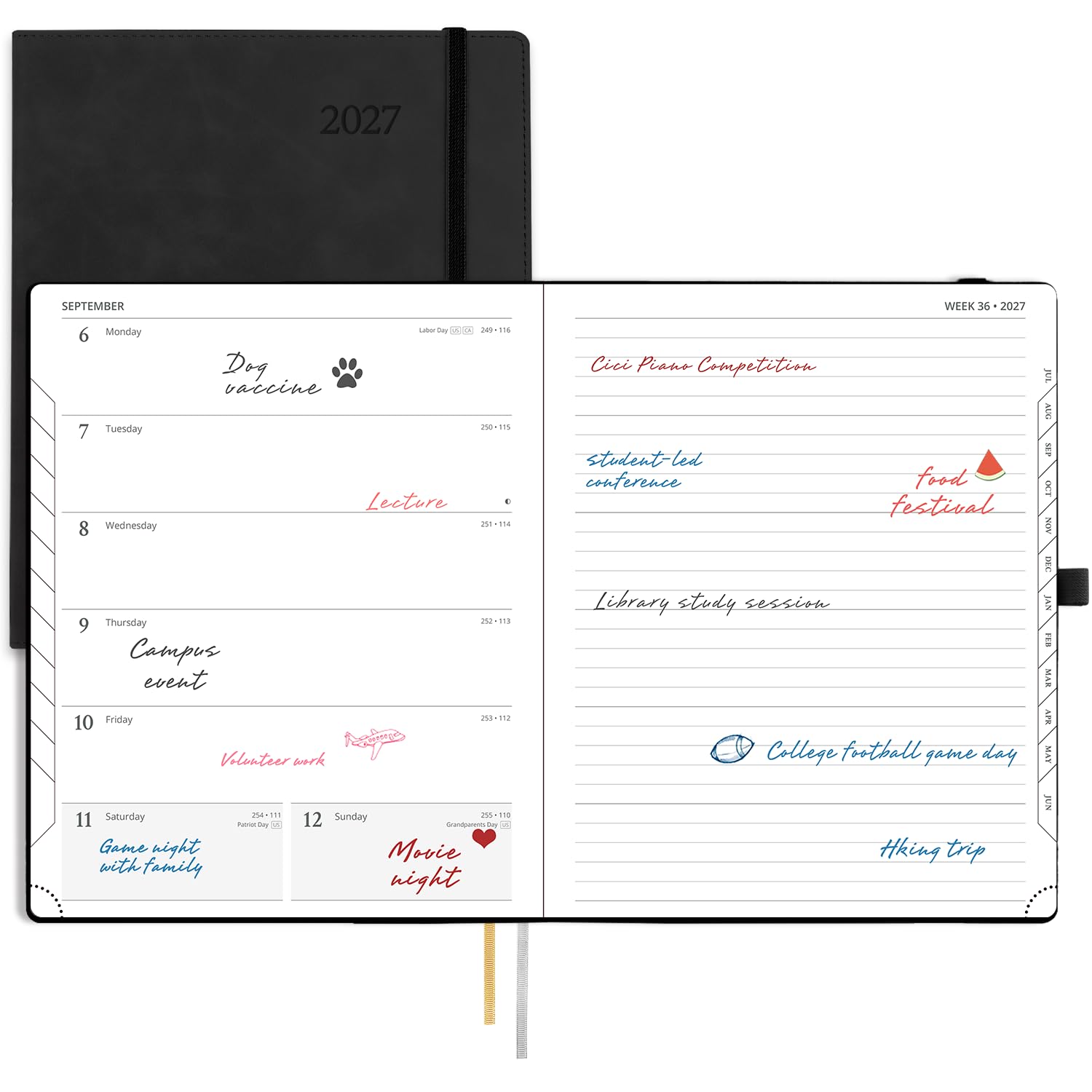 POPRUN 2027 Diary A4 Week To View Softcover, 2027 Planner & Notebook In One