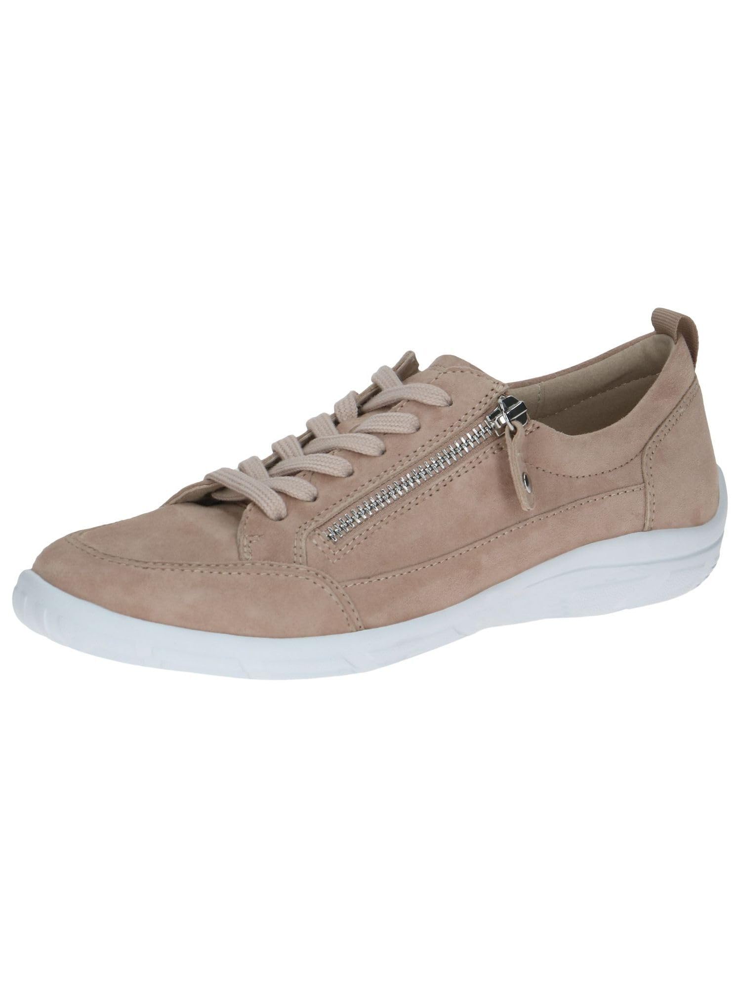 CAPRICE Women's Flat Leather Sneakers Low Top, Beige (Cream Suede), 7.5 UK