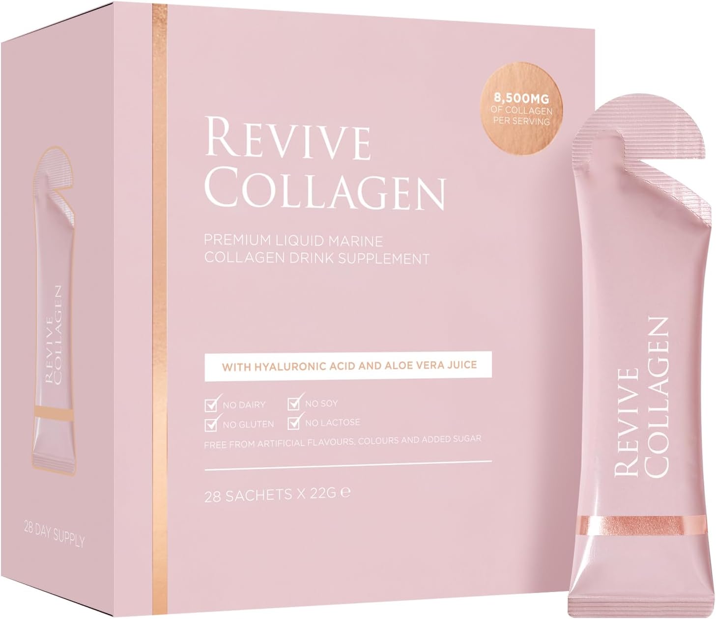 Premium 8,500mg Hydrolysed Marine Collagen Drink with Added Hyaluronic Acid & Aloe Vera for Healthy Skin, Hair, Nails & Joints | Lemon & Lime | 28 x Sachets