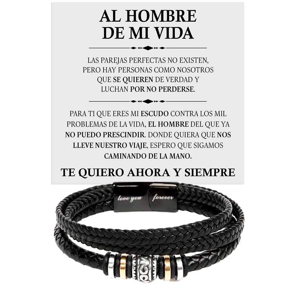 Bramart Pulsera de cuero trenzado para hombre Ideas de regalo para él Navidad Cumpleaños - Caja de regalo con DEDICACIÓN incluida