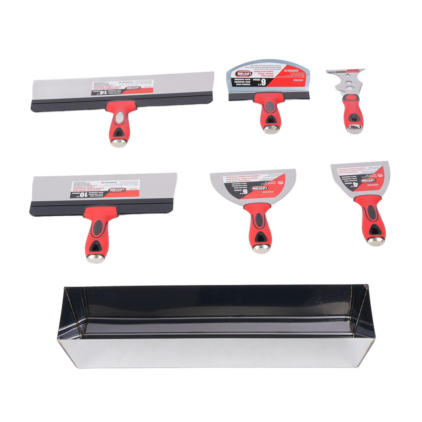SEAFRONT Kit de Herramientas para Drywall de Acero Inoxidable, Bandeja para Yeso de 16 Pulgadas, Espátula y Rasqueta con Antideslizante para Reparación de Paredes y Acabado