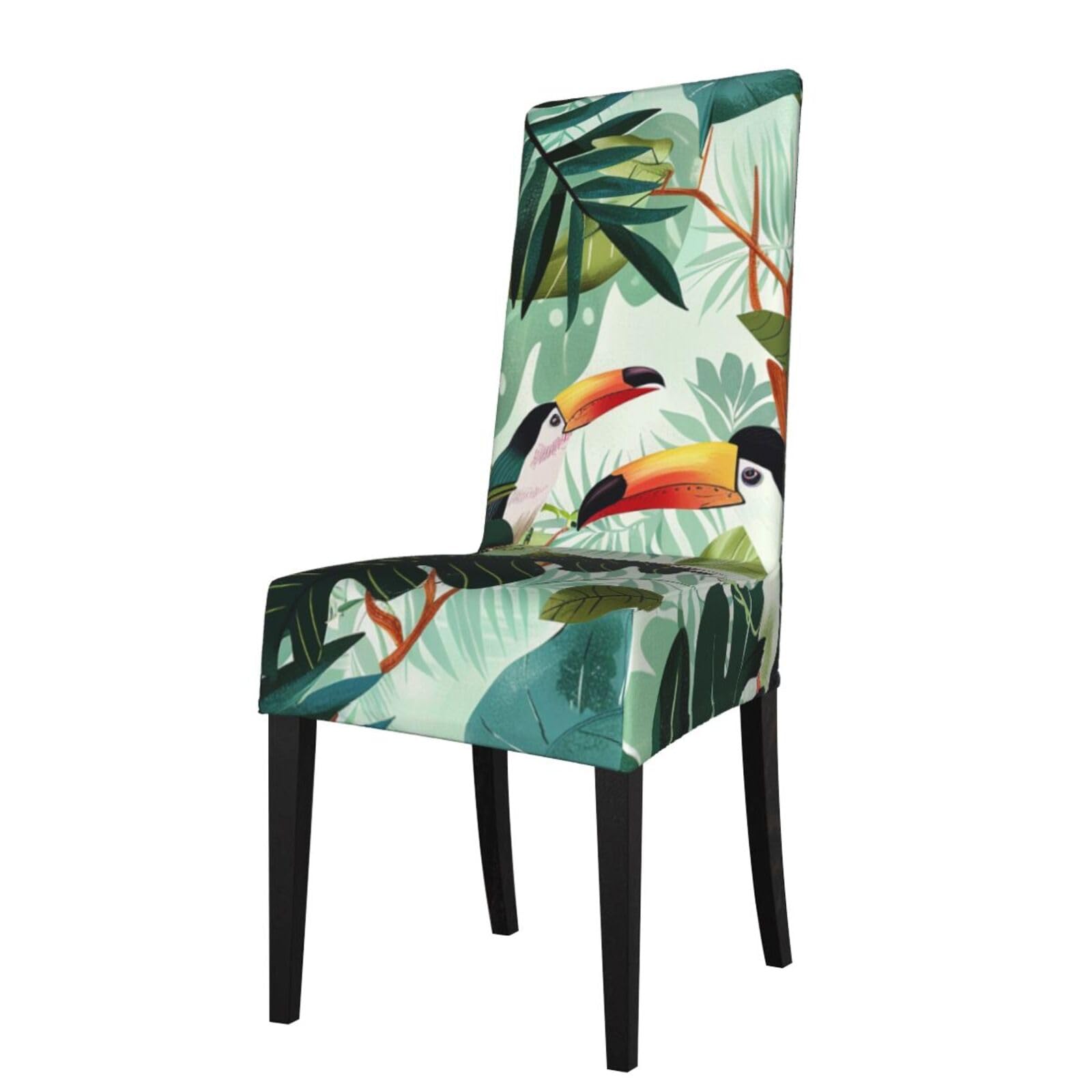 WPKJU Tropical Leaves Bird Print Dining Chair Covers Removable Chair Seat Covers Decorative for Kitchen & Bar Stools