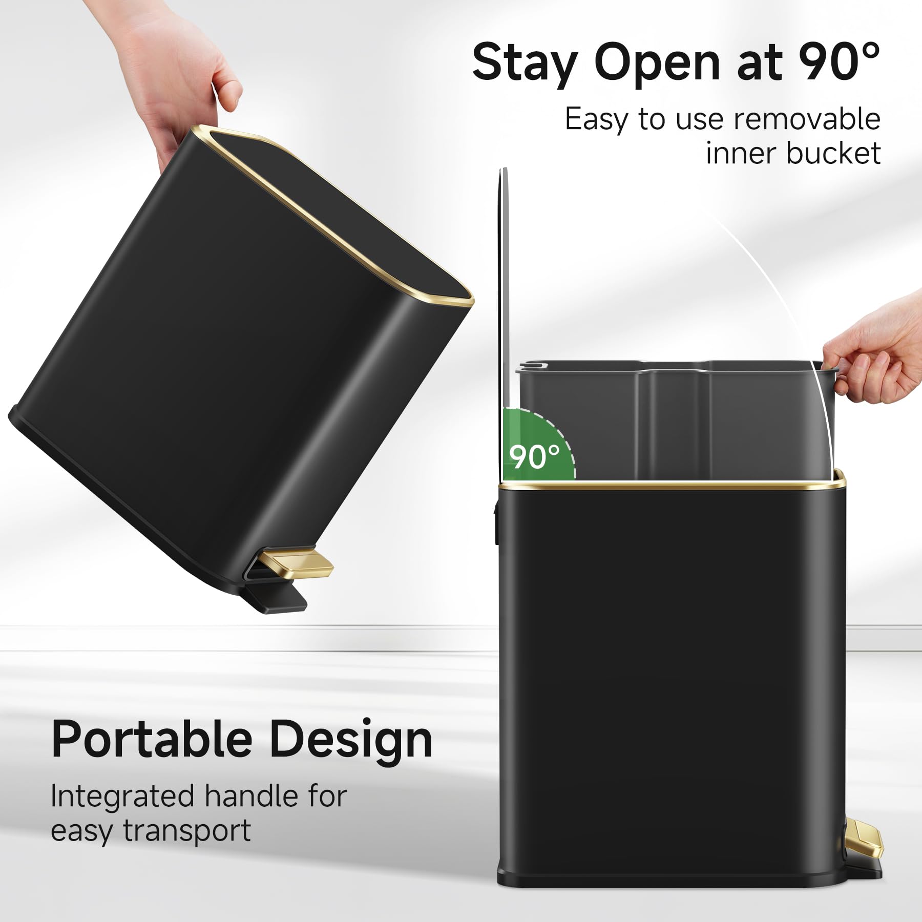 TIPGO Piccola pattumiera da bagno con coperchio a chiusura rallentata, pedale, 5 litri, in acciaio inox, bidoni della spazzatura sottili per WC, ufficio, camera da letto (nero)