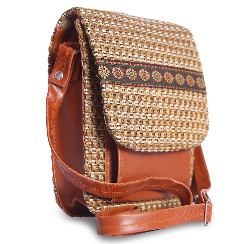 dcozi Eco-Friendly Jute Ethnic Side Sling Bag/Cross Body Bag For Women/Girls With Front Mobile Pocket. Flop Closure With Adjustable Shoulder Strap-SLMB01-picture-16