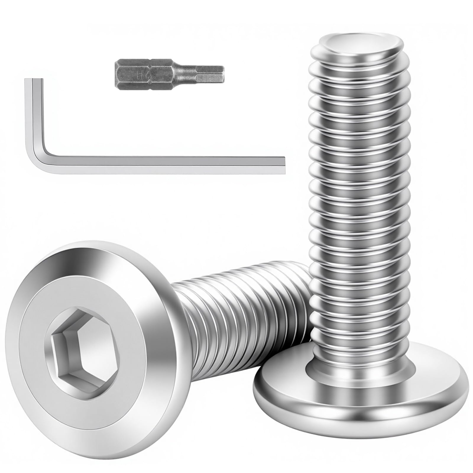 30 Pcs Bolts, Flat Head Hex Socket Screws, Full Thread 304 Stainless Steel Screws with Hex Key and Screwdriver Bit, Suitable for Equipment, Machinery and Furniture (M6 x 20 mm)