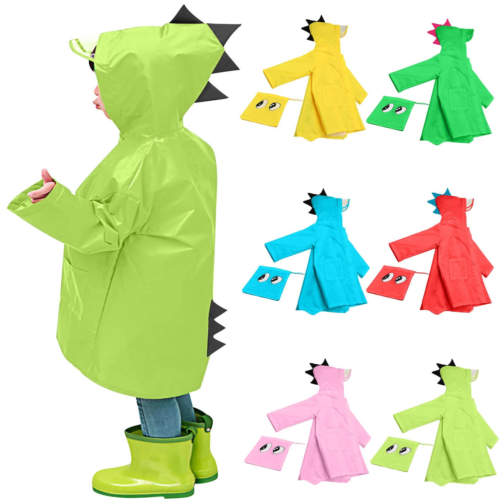 1-6 Years Kids Raincoat UK - Boys Girls Cute Dinosaur Waterproof Hooded Jacket | Reusable Outdoor Travel Rainwear, Poncho Cute Dinosaur Raincoat Kids Rainwear For Outdoor Camping, (Army Green,1 Year)