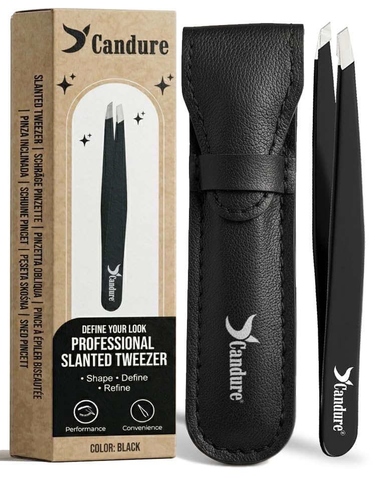 Candure Pince a epiler Professionnelles Pointe Oblique–Pinces de Précision Acier Inoxydable pour...