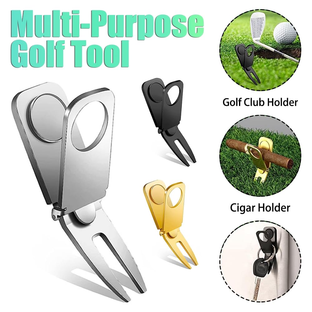 MiOYOOW Lot de 3 Outil Magnétique de Divot de Golf, Outil Pliable de Divot de Réparation de Golf avec Porte-Cigare de Marqueur de Balle pour Le Golfeur, Accessoires de Golf
