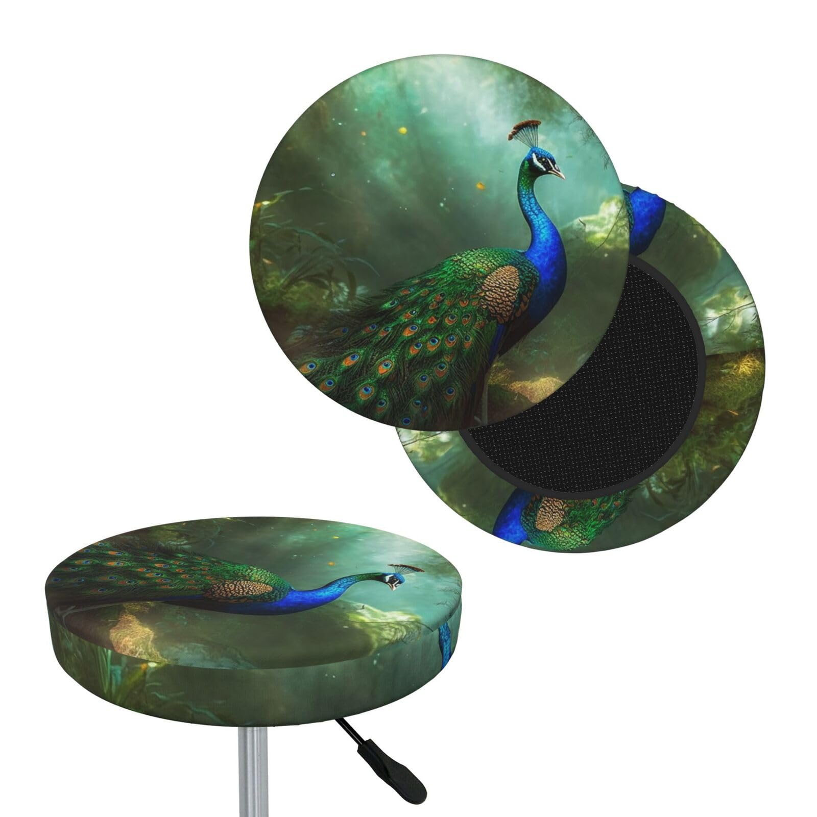 NONHAI Peacock Bar Stool Cover Round Elastic Stool Cushion Covers Dustproof Bar Chair Cover Washable Stool Cushion Slipcover Stretch Stool Seat Covers for 12-14 Inch Chair