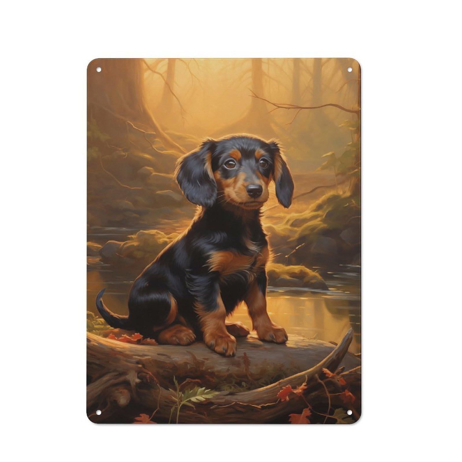 Junmoney Style-24 Tin Wall Plaque 40X30cm With Dachshund For Living Room Or Hallway, For Vintage Wall Decor Fans, For Themed Room Decoration