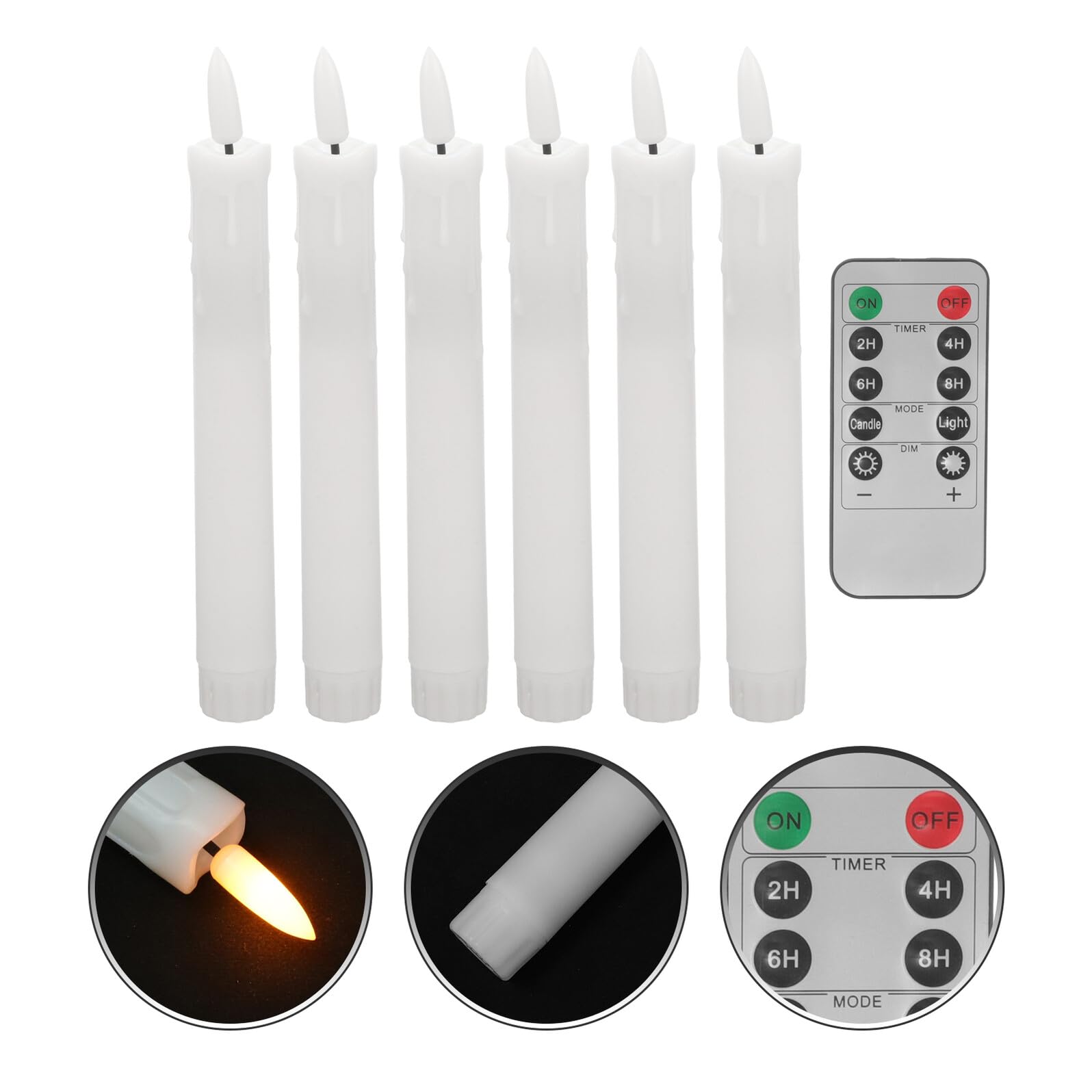 6 Velas Cónicas LED sin Llama de Plástico con Mando para Ambiente Navideño