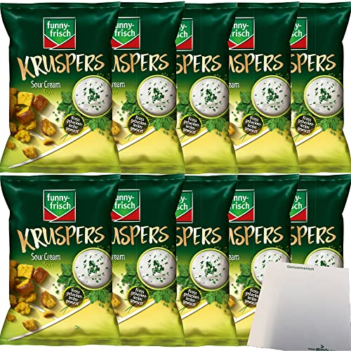 funny frisch Kruspers Sour Cream Style lecker gewürzt vegetarisch 10er Pack (10x120g Tüte) + usy Block