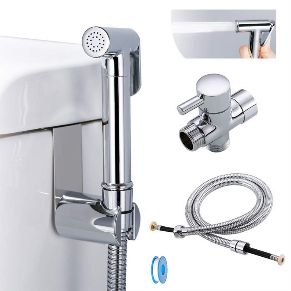 Kit spruzzatore per Bidet Manuale per WC Ottone Cromato Rubinetto per Bidet da Bagno Soffione Doccia con Tubo Flessibile, Adattatore a T e Supporto B (B)