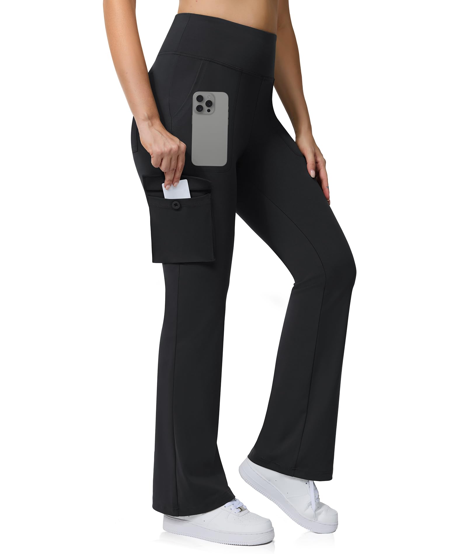 Casei Women's Yoga Flare Leggings with 6 Pockets High Waisted Cargo Pants