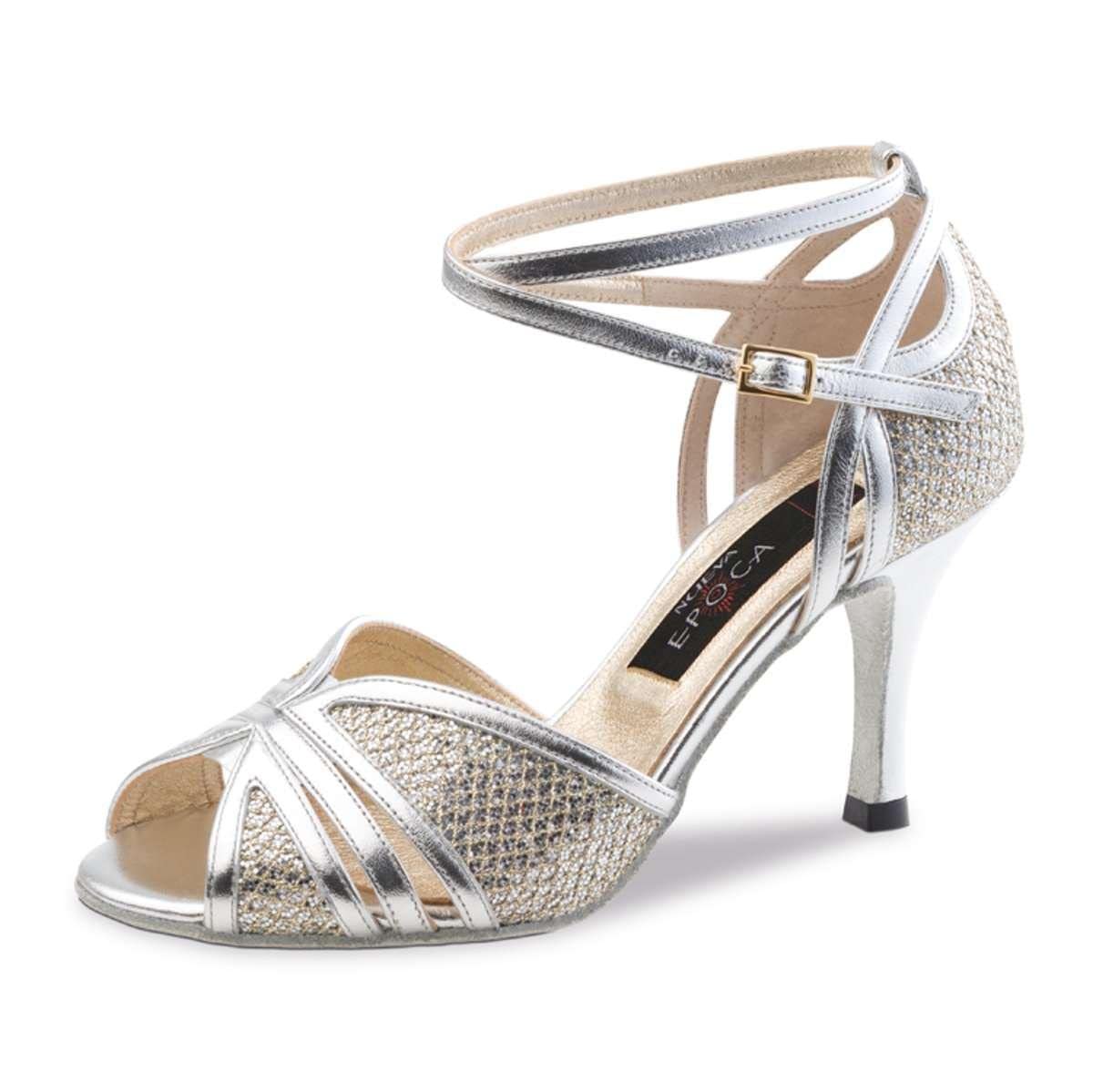 Scarpe da Ballo da Donna Pearl - Broccato Argento - Larghezza Regolare - Tacco a Spillo 7 cm - Made in Italy