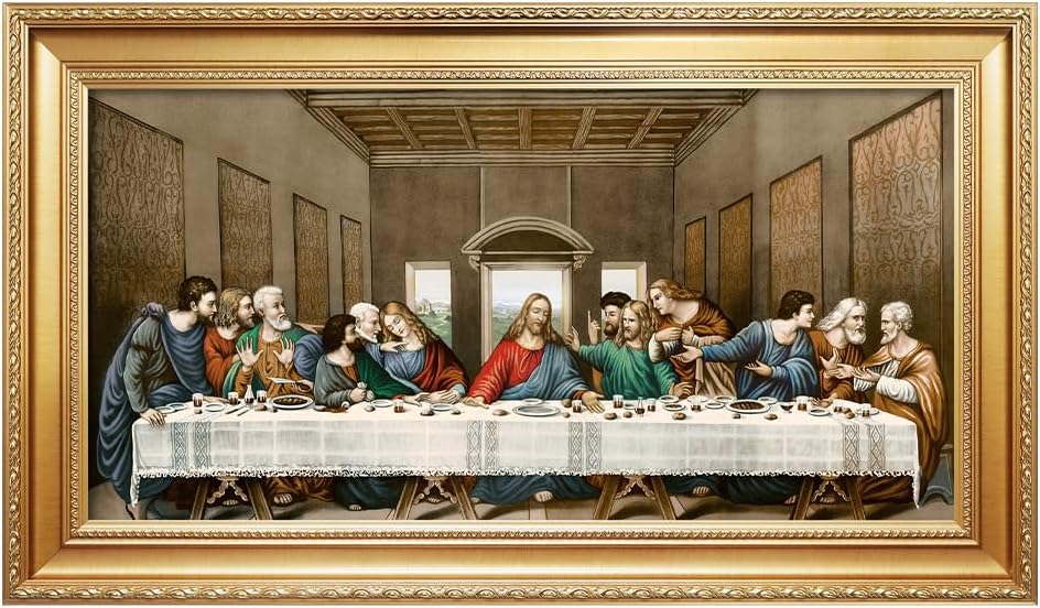 DECORARTS - The Last Supper by Leonardo Da Vinci Giclee Reproducation, Giclee Prints Acid Free Cotton Canvas with Matching Gold Solid Wooden Frame. Total Framed Size: 28.5" W x 16.5" H 24"L x 12"W Framed( F97)