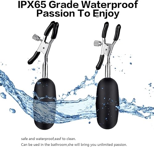 Miniatura 4 de ERUN Abrazaderas eléctricas para pezones, clip de clítoris y 10 Huevos de salto de vibración de frecuencia Clips de pezón de descarga eléctrica,