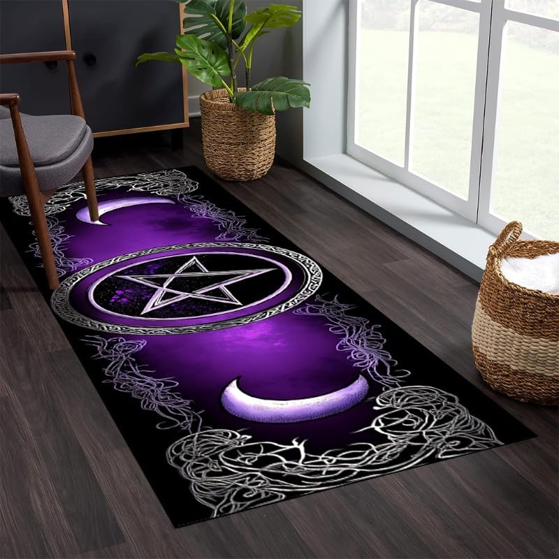 Bycmuoz Purple Pentagram Long Hallway Runner Rug, 60x300cm, Gothic Moon Satanic Indoor Decor Carpet, Mystic Symbol Durable Soft Print Fade Resistant Mat for Entrance Family Farmhouse — image 1