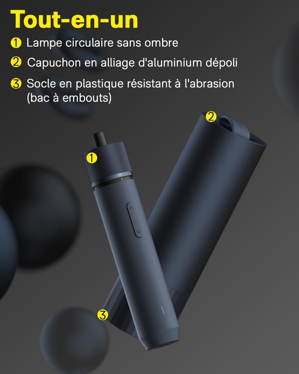 HOTO Visseuse sans Fil 3,6V, Tournevis Electrique 4N.m, 12 Embouts en Acier S2, Conception Tout-en-un, Charge Type C, Lumière LED sans Ombre, 3 Réglages du Couple, Batterie 1500 mAh