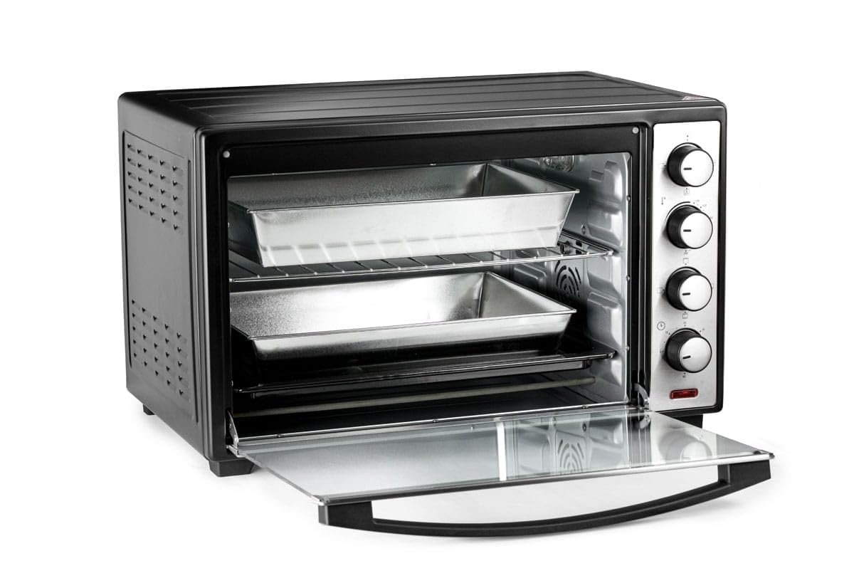 Koliber SUPERMAX X 3000W Backofen 48L Umluft Drehspieß Familienofen Pizzaofen Edelstahl 2000W Ober Unterhitze Timer Innenbeleuchtung Tischbackofen Schwarz