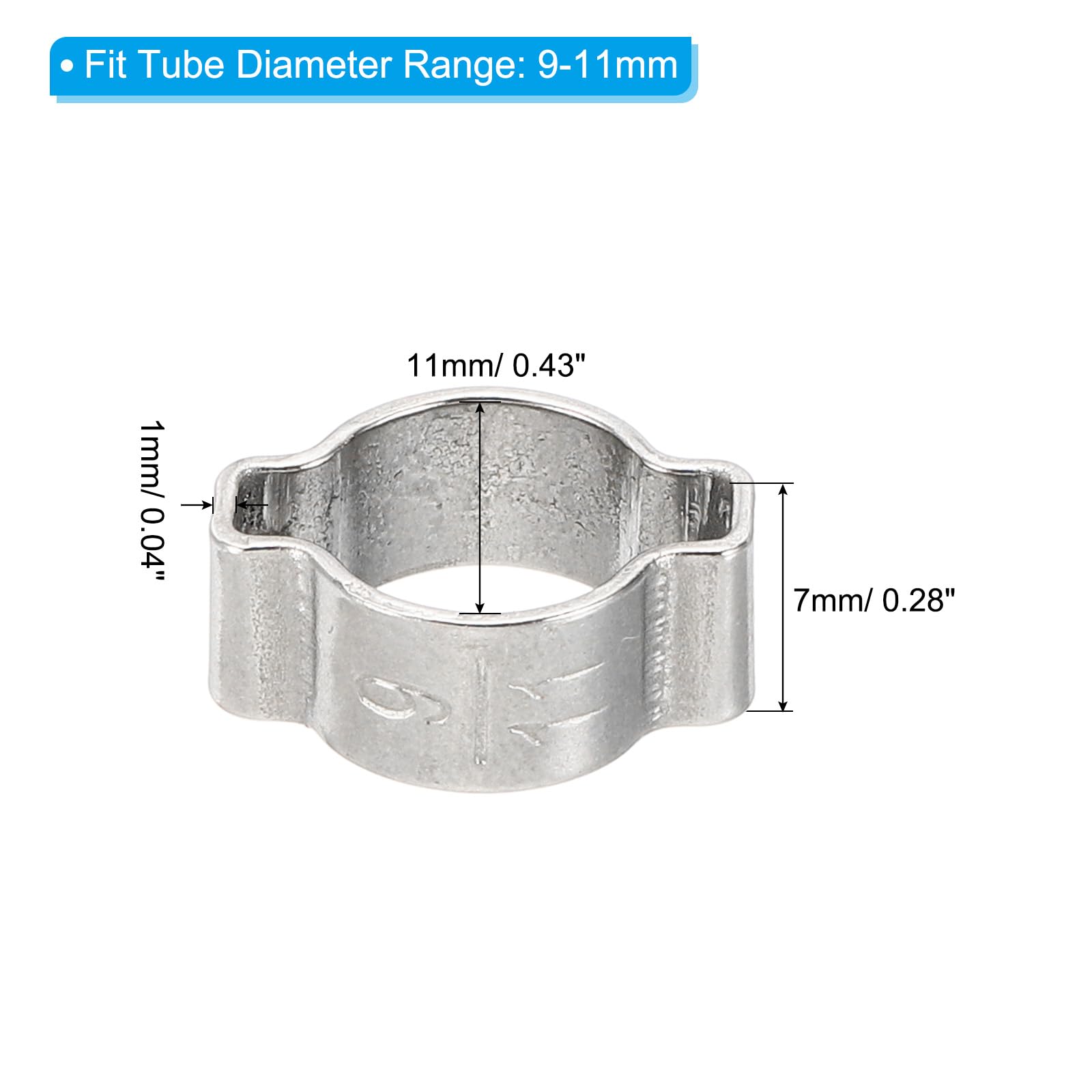 PATIKIL 30 Pack 9-11mm Double Ear Hose Clamp, 304 Stainless Steel O Clip Crimp Rings for Fuel Petrol Pipe Tube Fitting Connections, Silver Tone - Image 2