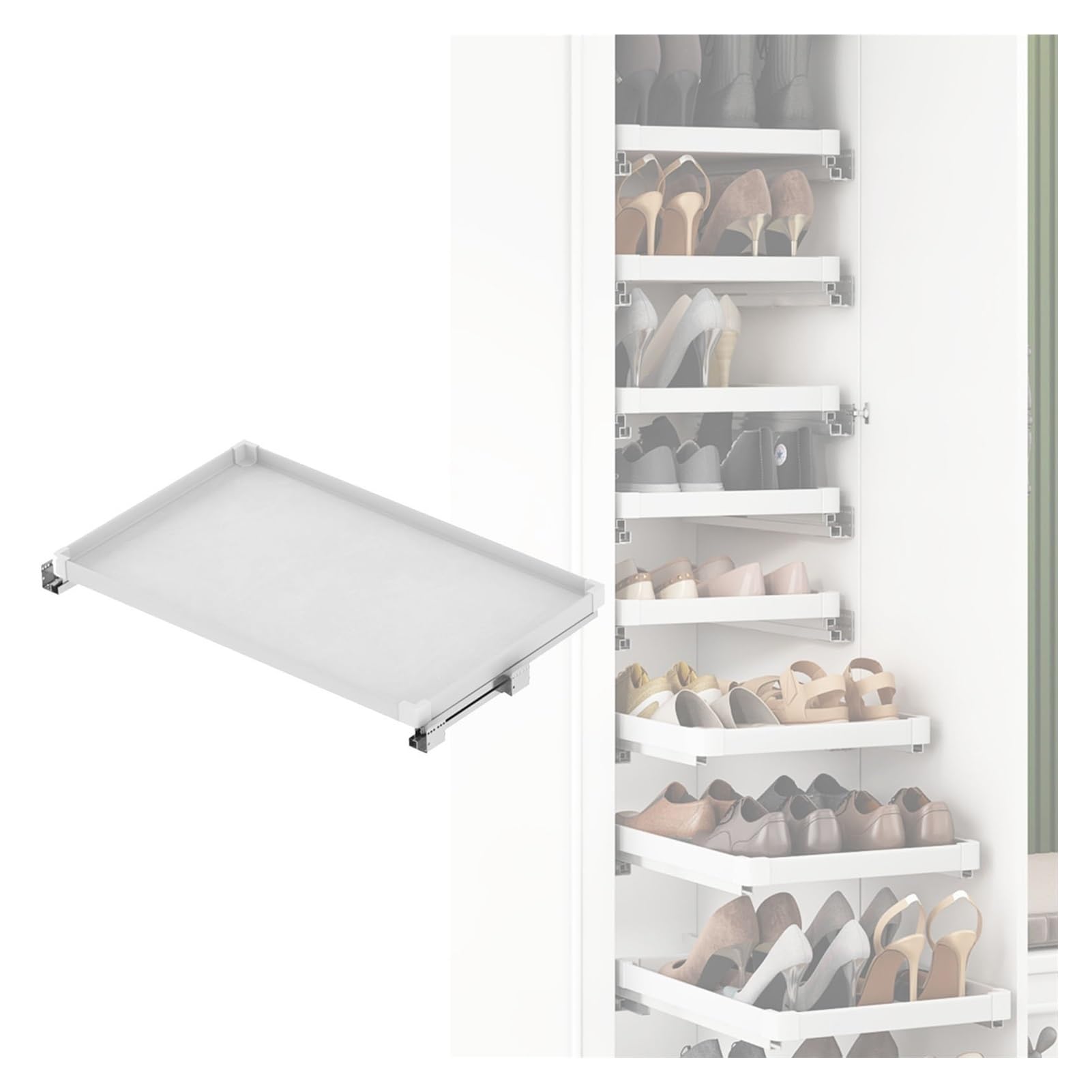 Étagère coulissante 86x46 meuble chaussure rail télescopique amorti