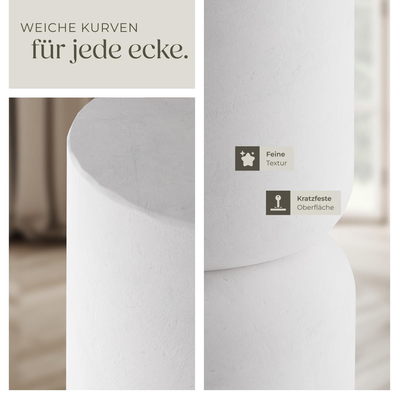 tectake® 2er Set runder Couchtisch weiß, Beistelltisch rund, Aesthetic Room Decor, Moderne Möbel für Wohnzimmer, Schlafzimmer, als Coffee Table, Side Table oder Nachttisch
