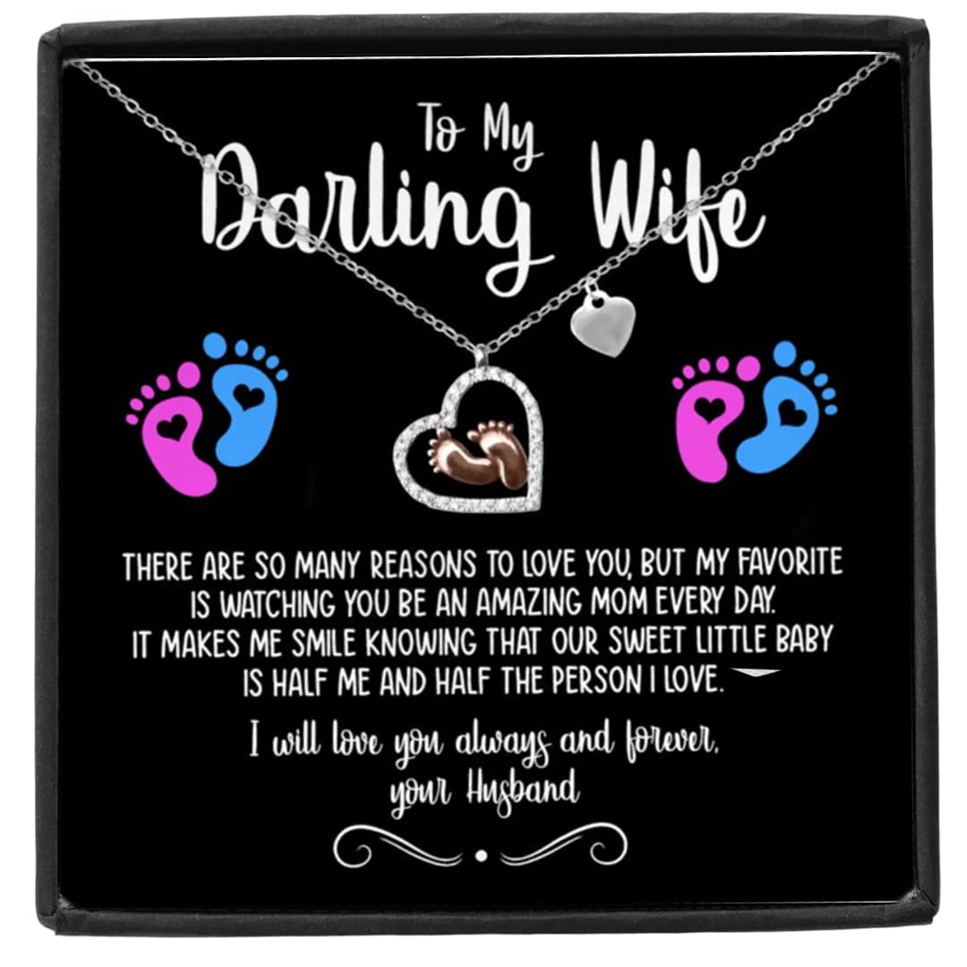 fabunora To My Darling Wife, An Amazing Mom - Baby Feet Heart Pure Silver Necklace Gift Set | With Certificate of Authenticity and 925 Stamp | women birthday gift | pendant for women | women chain |-picture-10