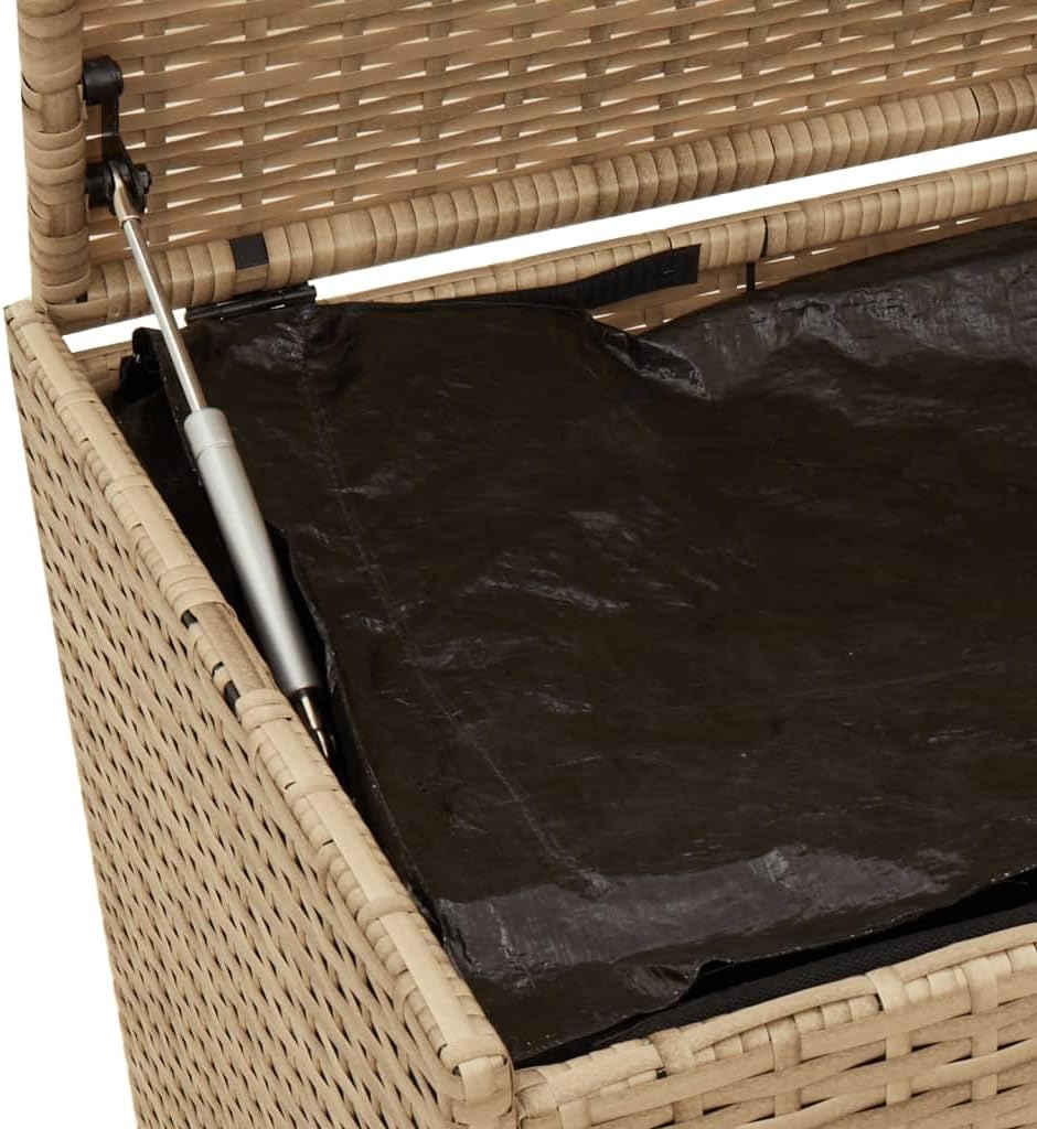 Outdoor Storage Box, Waterproof PE Rattan Deck Box for Patio Furniture, 50 Gallon Garden Cushion Storage Bin with Gas Spring Lid, Beige