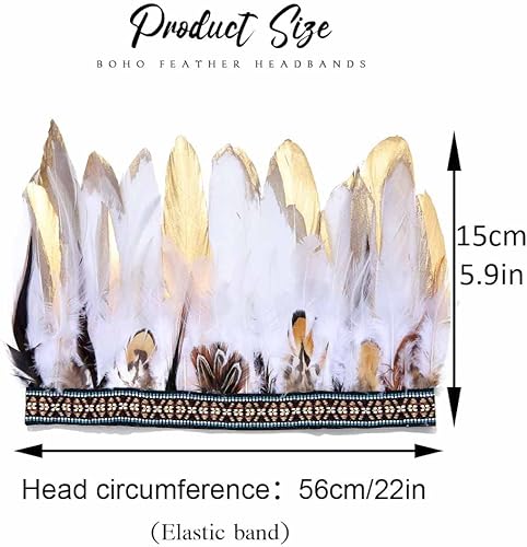 Miniatura 5 de CAKURE Diadema de plumas, corona, plumas indias, tocado, tocado, tocado, carnaval, Halloween, disfraces, accesorios para el cabello