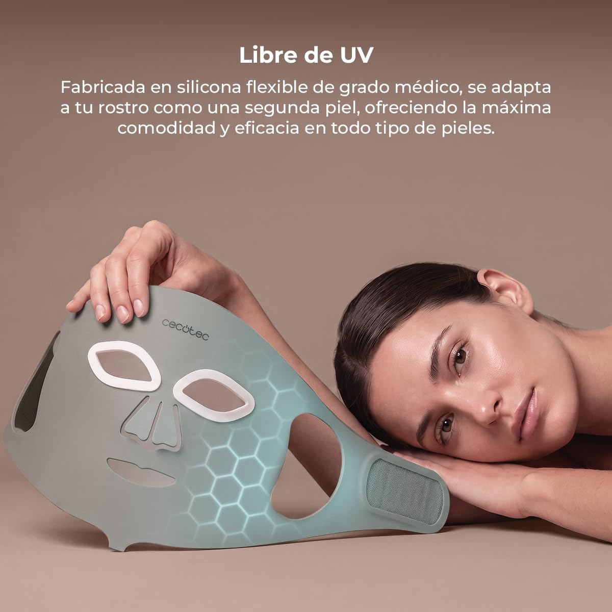Cecotec Máscara Facial LED 9 Colores - 448 Puntos de Luz FaceCare LÜM Ice | Silicona Flexible libre de UV, 9 Funcionalidades, Luz Infrarroja (NIR), 112 LEDs (448 chips), Accesorios Efecto Frío