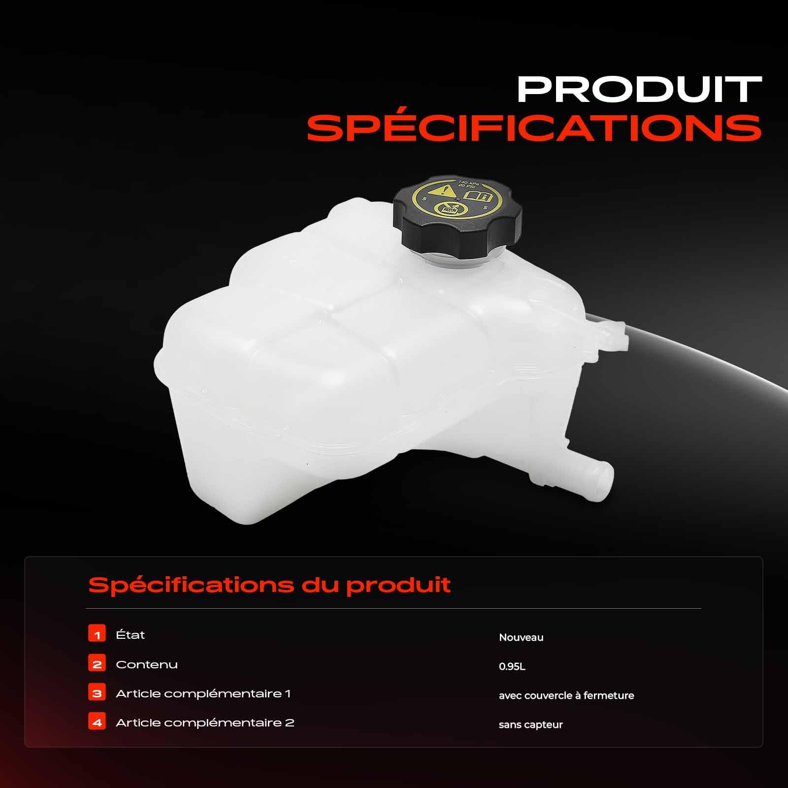 Frankberg Vase d'expansion de liquide de refroidissement avec bouchon | Compatible avec: Astra J Berline, Astra J, Astra J Caravane J, Cascada W13, Cruze Station Wagon J308