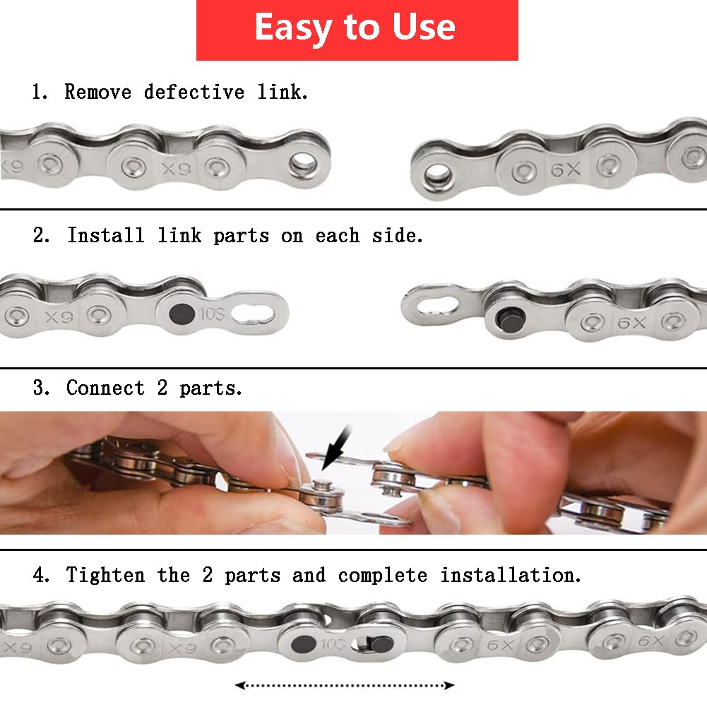 Kit d'outils de réparation de chaîne de vélo avec 5 paires de maillons rapides pour chaîne de vélo - Réutilisables - Boucle VTT manquante
