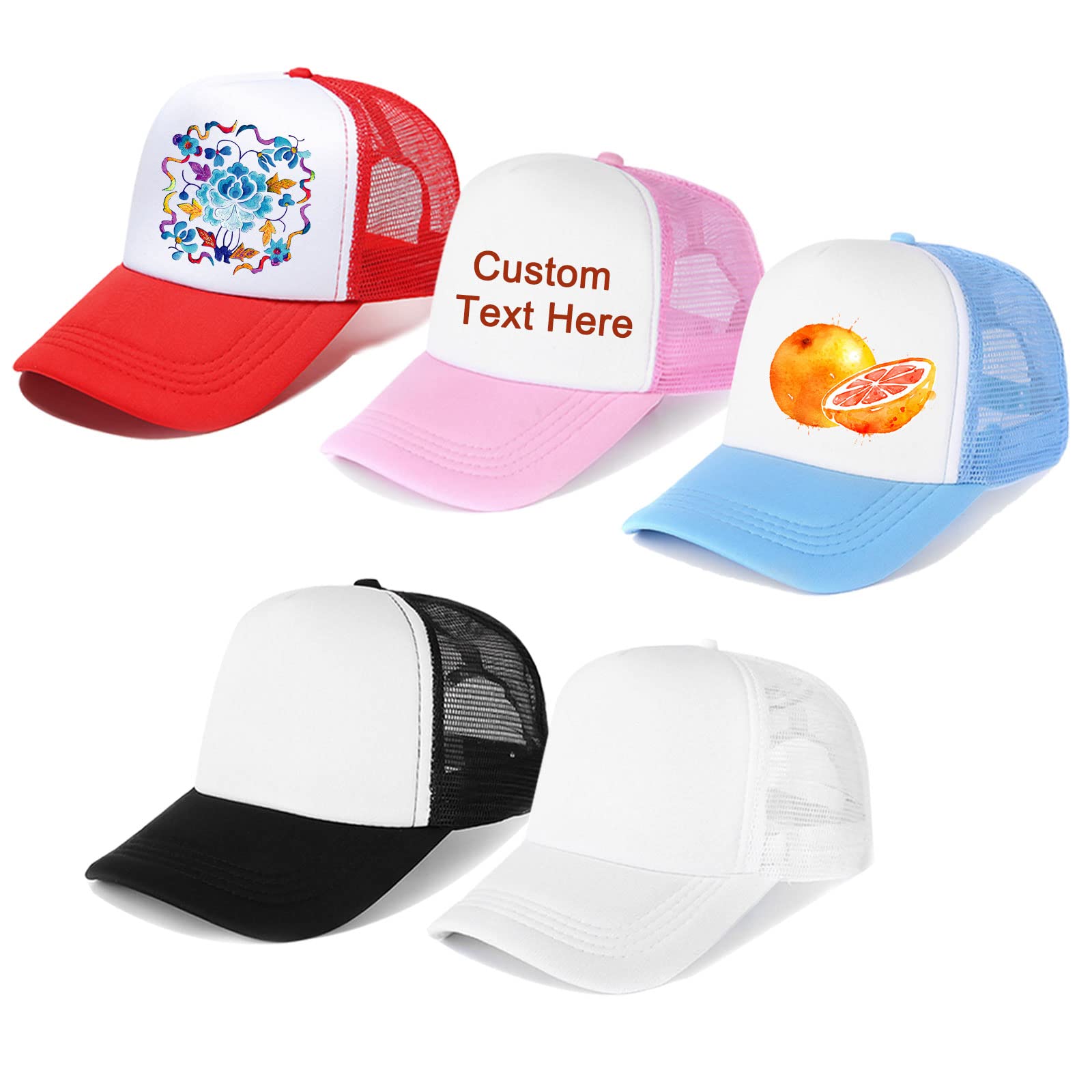 5 Pack Unisex Sublimation Mesh Baseball Trucker Hat Adjustable Plain Blank Baseball Cap Colored DIY Dad Sun Hat for Sports