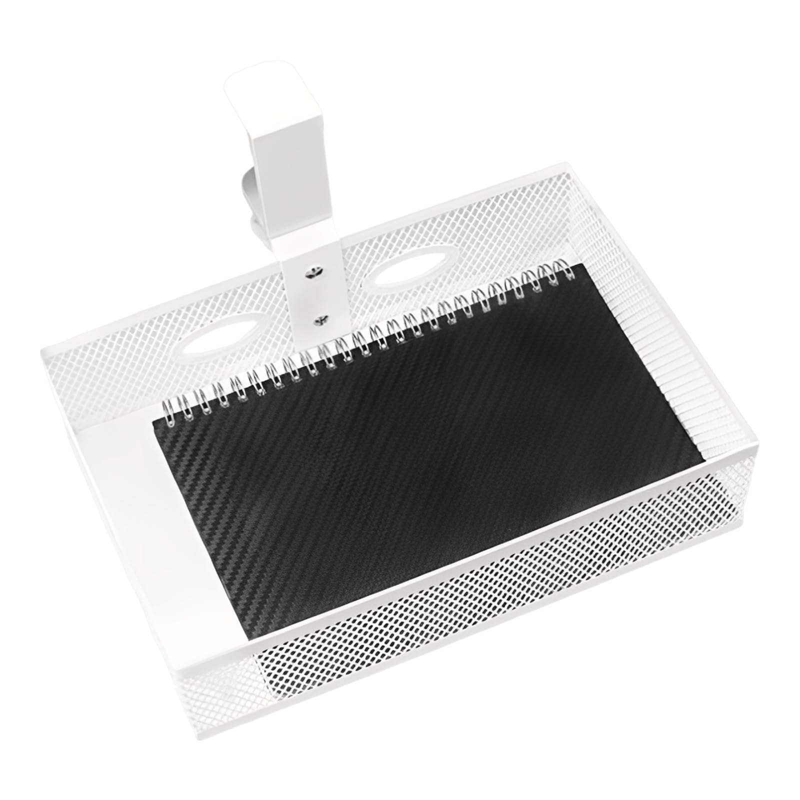 Organizer da scrivania da 25 cm, con morsetto girevole a 360°, scatola portaoggetti in rete metallica per forniture artistiche per casa e ufficio, organizer da scrivania ordinato, bianco