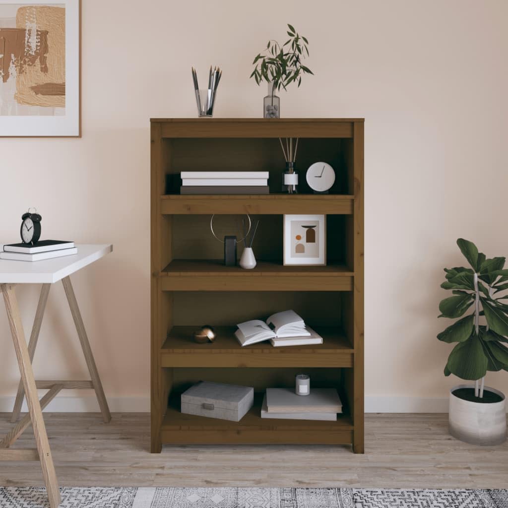 Mensola decorativa per soggiorno, libreria, ufficio, libreria, marrone miele, 80 x 35 x 126 cm, in legno massello di pino per libri, soggiorno, studio, ufficio