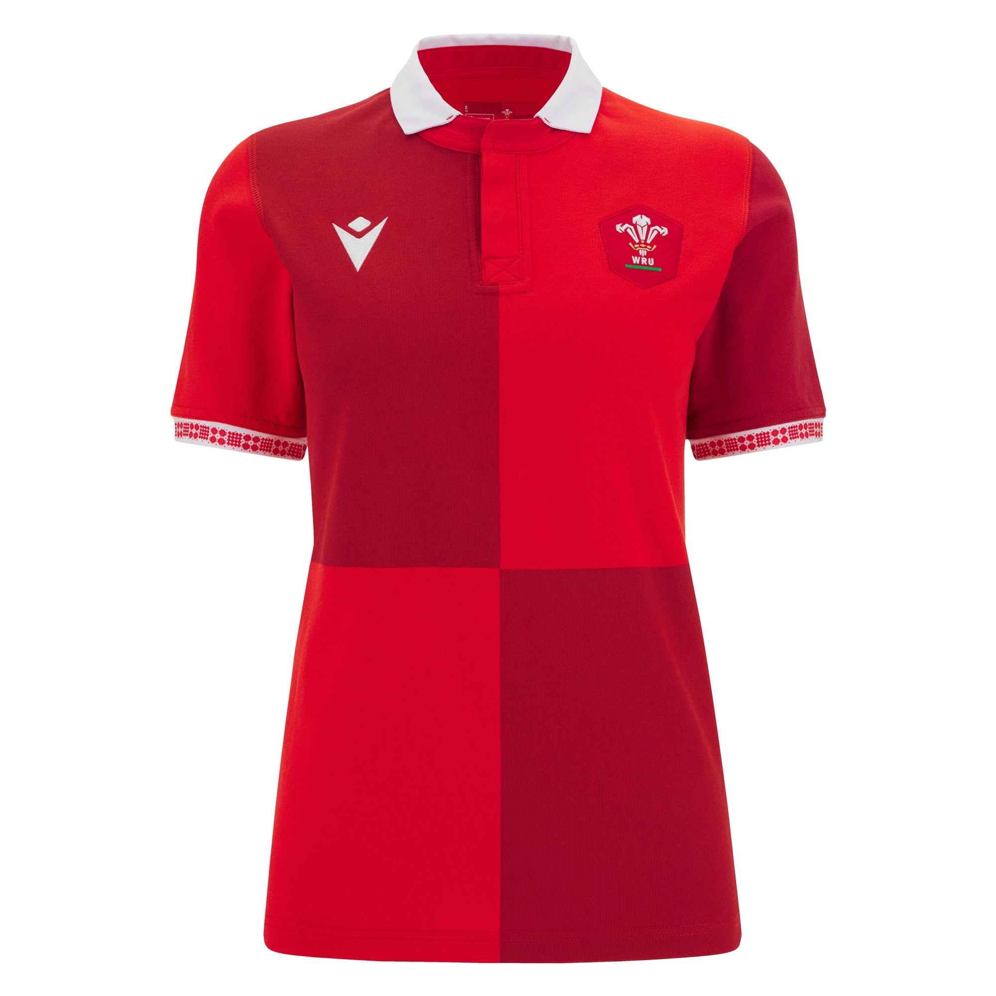 Macron Women's Red Wales Rugby Home Polo Shirt 2025 Short Sleeve 18