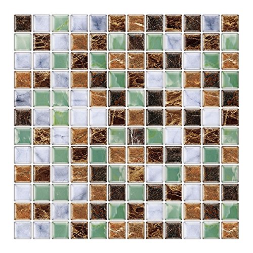 6 Unidades 3D autoadhesiva Etiqueta engomada del azulejo de la Pared, pelar y Pegar Vinilo Wallpaper Anti Molde baño decoración de la Cocina 1 sq.ft/Piece (Estilo Mosaico marrón Verde)