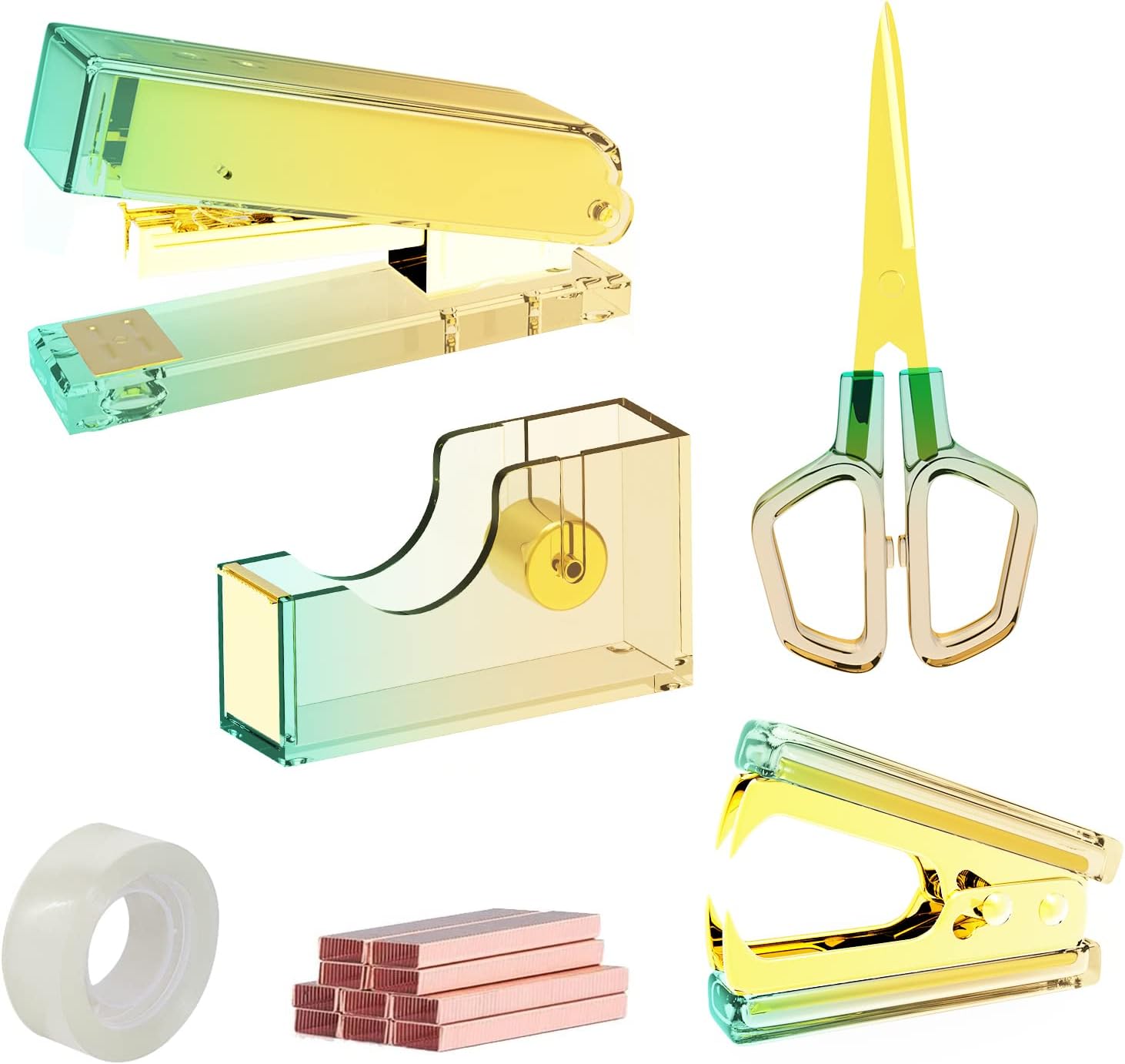 Stapler and Tape Dispenser Set, Premium Stapler with