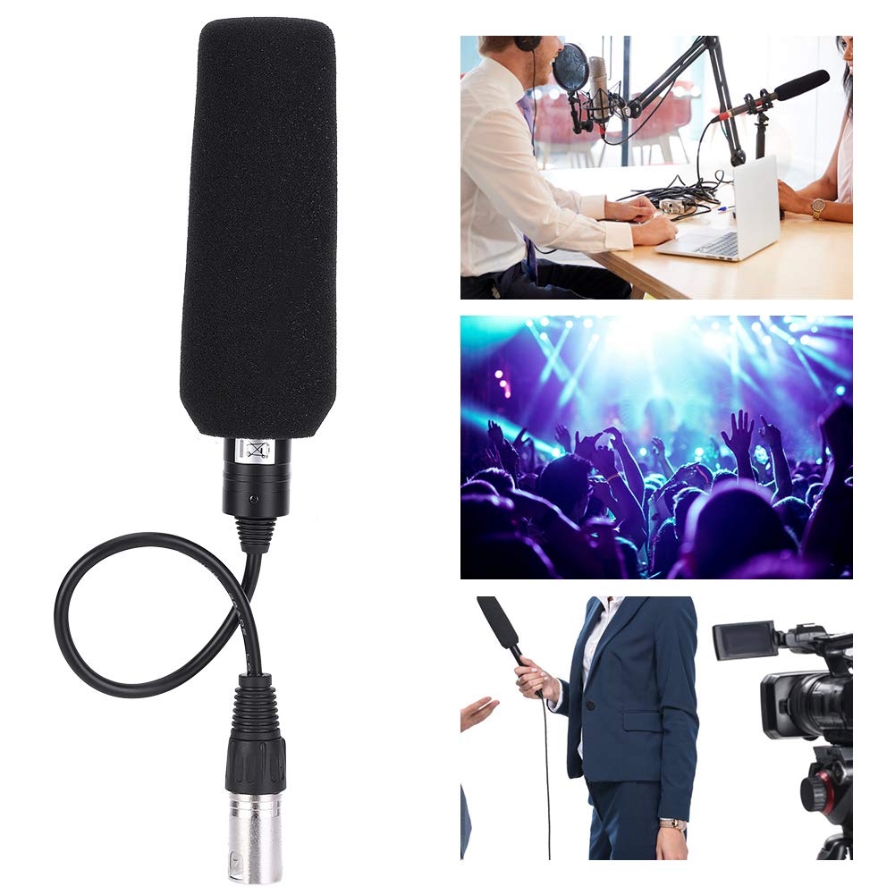 Keenso Microfono a condensatore, Microfono per videocamera Stereo Microfono per Registrazione Video Anti-interferenza unidirezionale (Nero)
