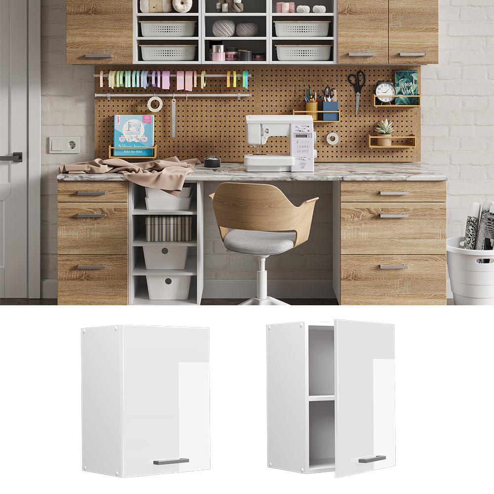 Vicco Armoire Suspendue R-Line, Blanc Haute Brillance, 45cm avec Porte, pour Montage Mural pour Le Rangement des ustensiles ménagers