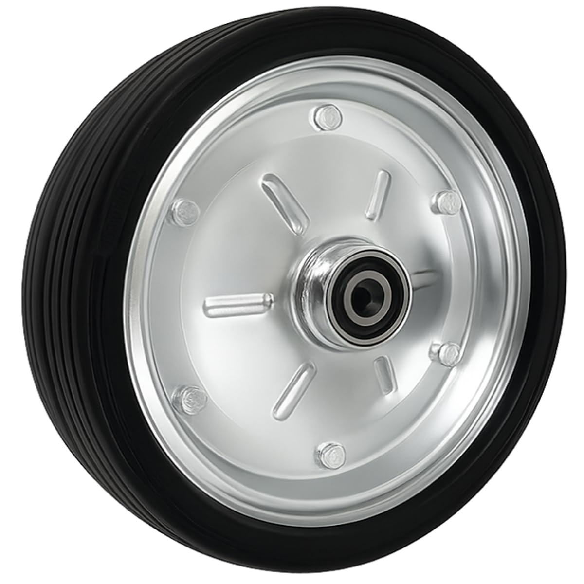 Gummirad Ø300 mm mit Vollgummireifen, Bohrung 20 mm – robustes Industrierad für Transportwagen 100MNLL/20 (1 Stück, Schwarz)