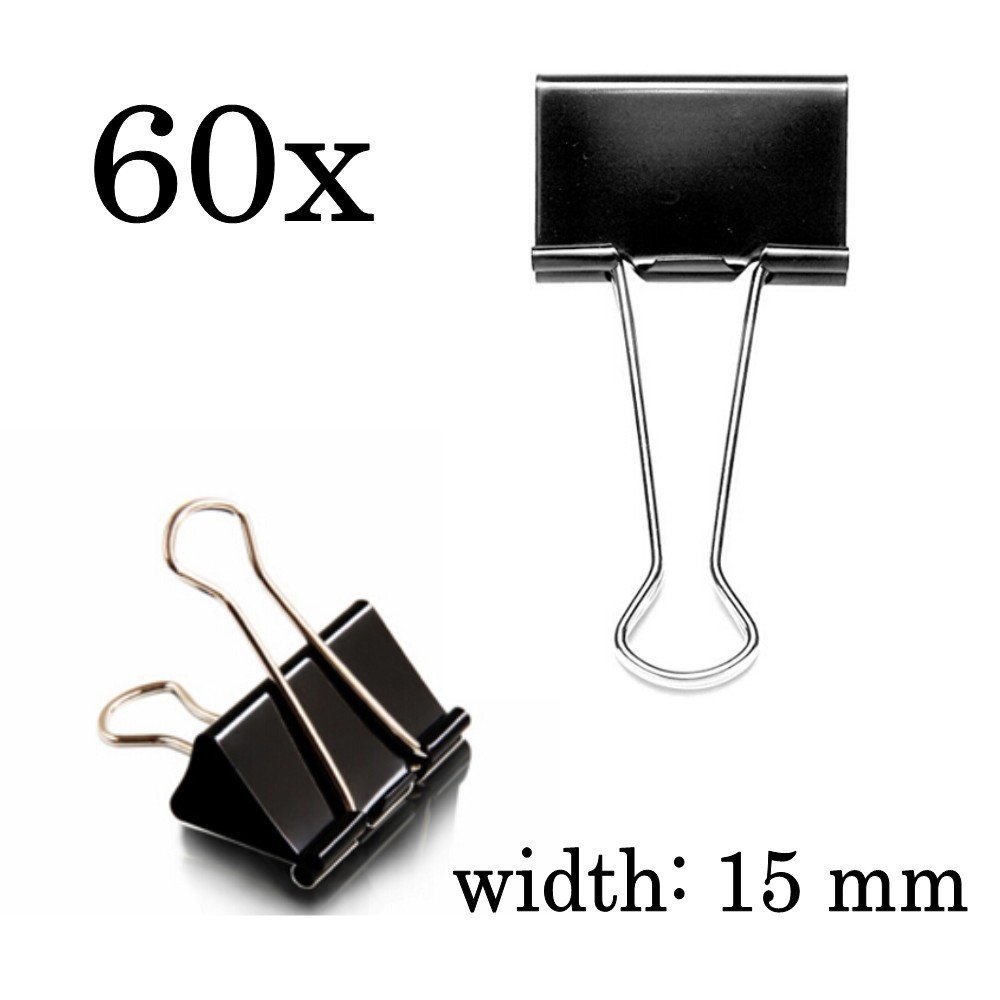 Androxeda 60 Clips Negros Para Encuadernación De Metal, Pinzas De Papel, Pinzas De Metal En Negro, Para Papeleo, 15 Mm
