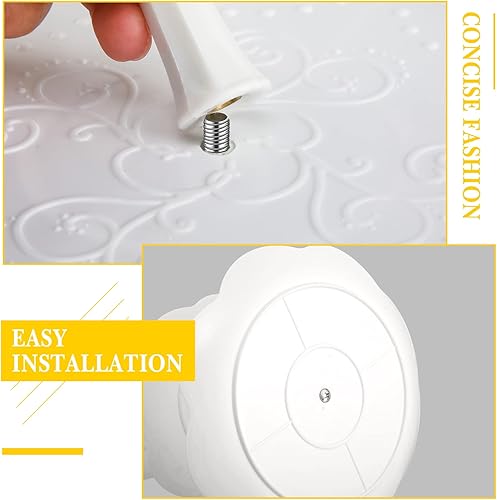 Miniatura 5 de Juego de 8 juegos de 3 niveles para cupcakes, bandeja de plástico escalonada para servir con flores redondas, cuadradas, hexagonales, color blanco,