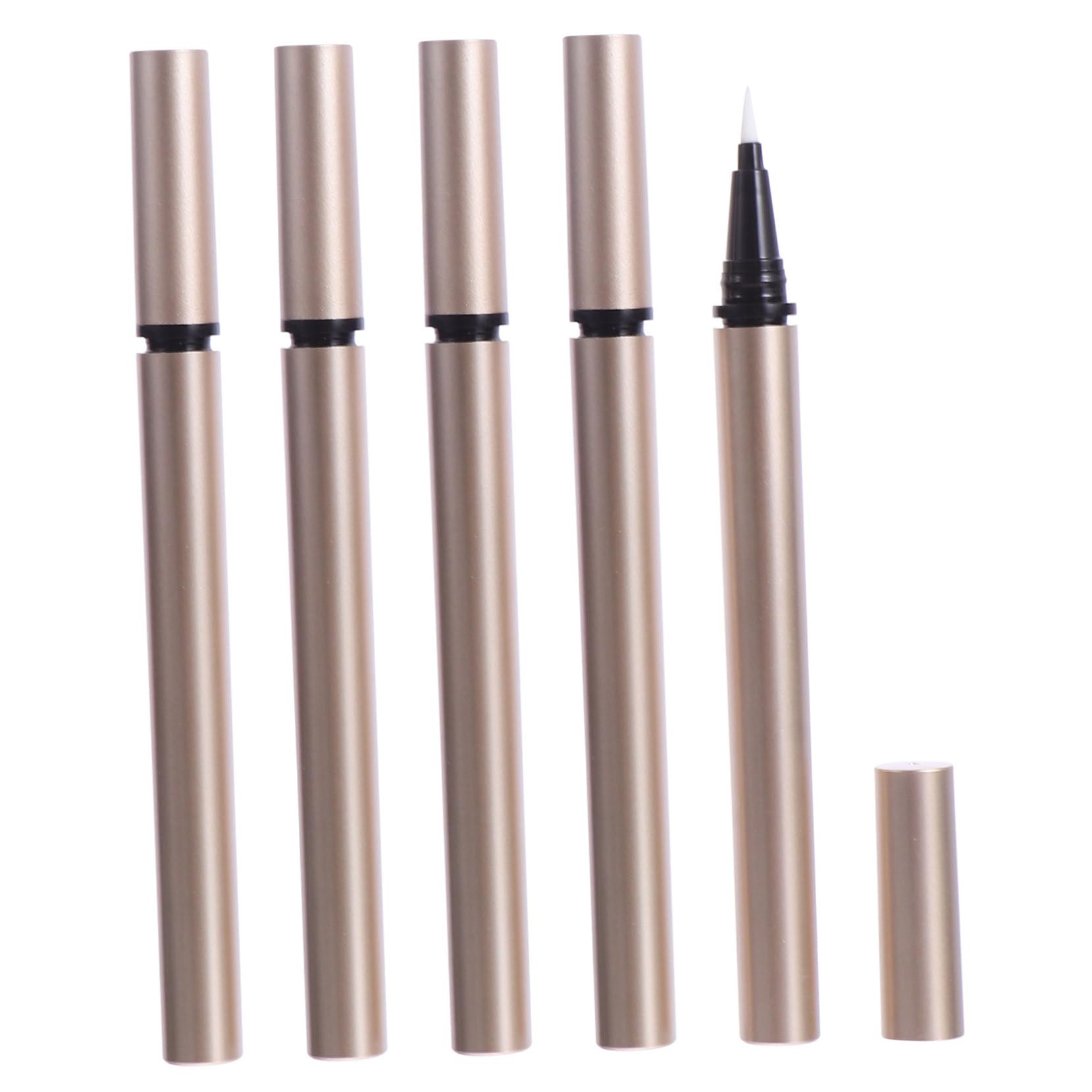 COLLBATH Lot De 5 Tubes D'eyeliner Liquide Rechargeables 1 Ml, Finition Dorée Mate, Applicateurs à Bille Hermétiques, Pour Maquilleurs Débutants Et Voyages, Contenants Cosmétiques Portables